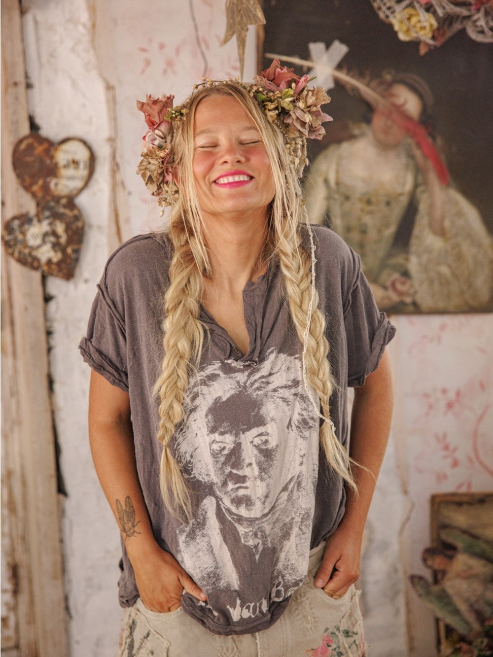 Magnolia Pearl Beethoven Julien Henley Shirt Loose Top - Picture 3 of 12